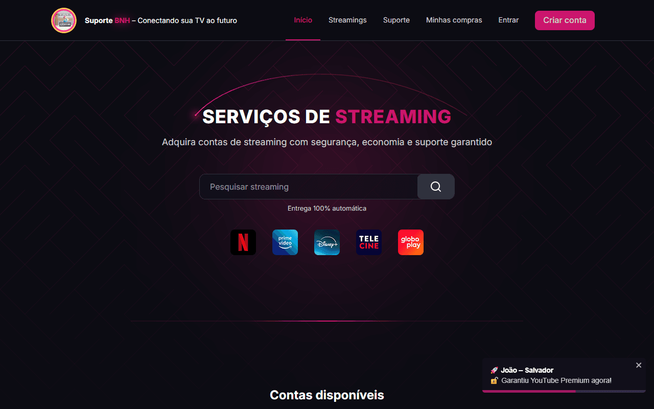 Screenshot do site lojabnh.com.br