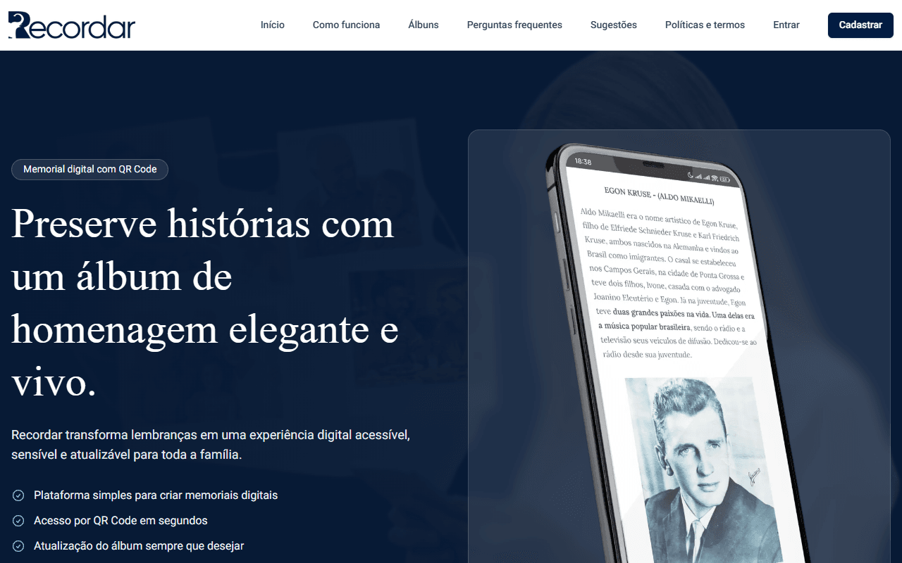 Screenshot do site recordar.art.br